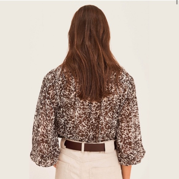 ba&sh Elia Ruffle Button Down Blouse Black White Print Small NWT - Picture 14 of 15